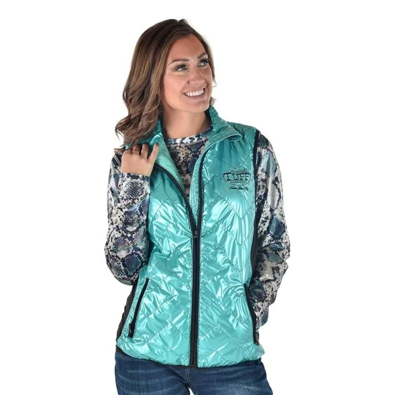 Cowgirl Tuff Western Vest Womens Zip Hand Pockets Turquoise 100724