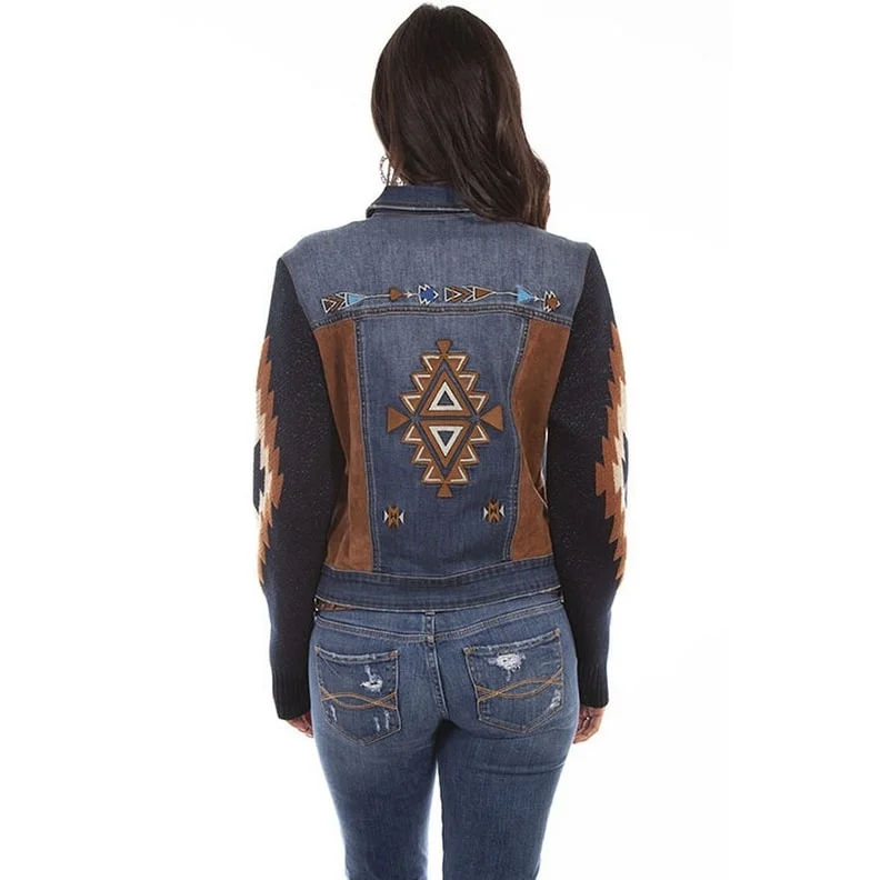 Scully Western Jacket Womens Embroidered Aztec Button Denim F0_HC639