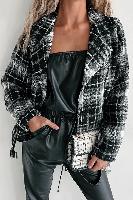 Endless Sophistication Plaid Moto Jacket (Black Combo)