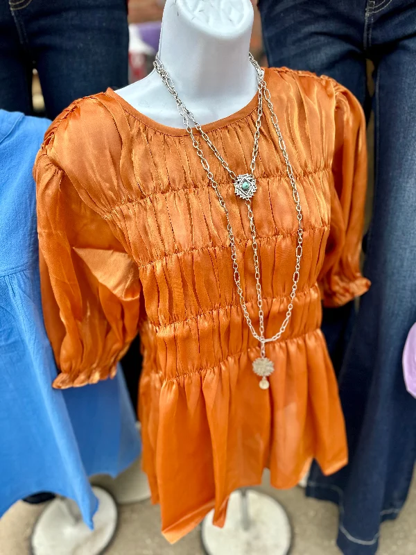 Copper Smocked 1/2 Sleeve Top