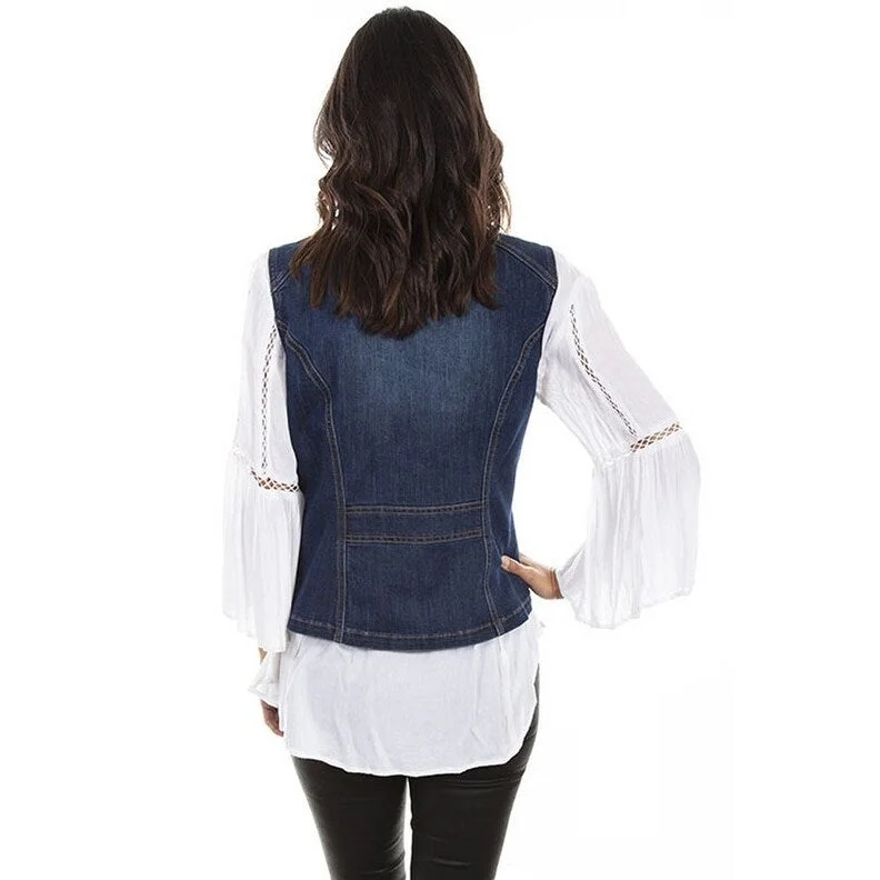 Scully Western Vest Womens Pockets Snap Princess Seams Denim F0_HC548