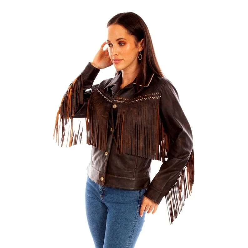 Scully Western Jacket Womens Embroidery Fringe Chocolate F0_L1114