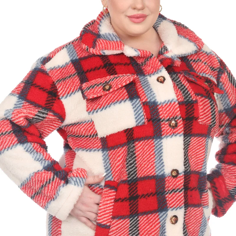 White Mark Women's Plus Size Plaid Shacket