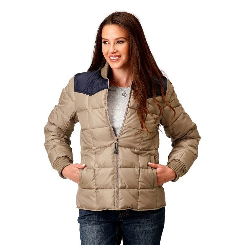 Roper Western Jacket Womens Quilted Zip Khaki 03-098-0761-0532 BR