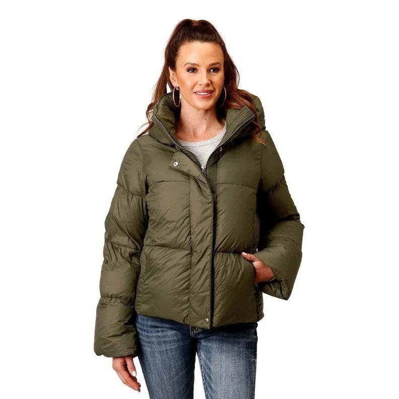 Roper Western Jacket Womens Hood Puffer Green 03-098-0693-6192 GR