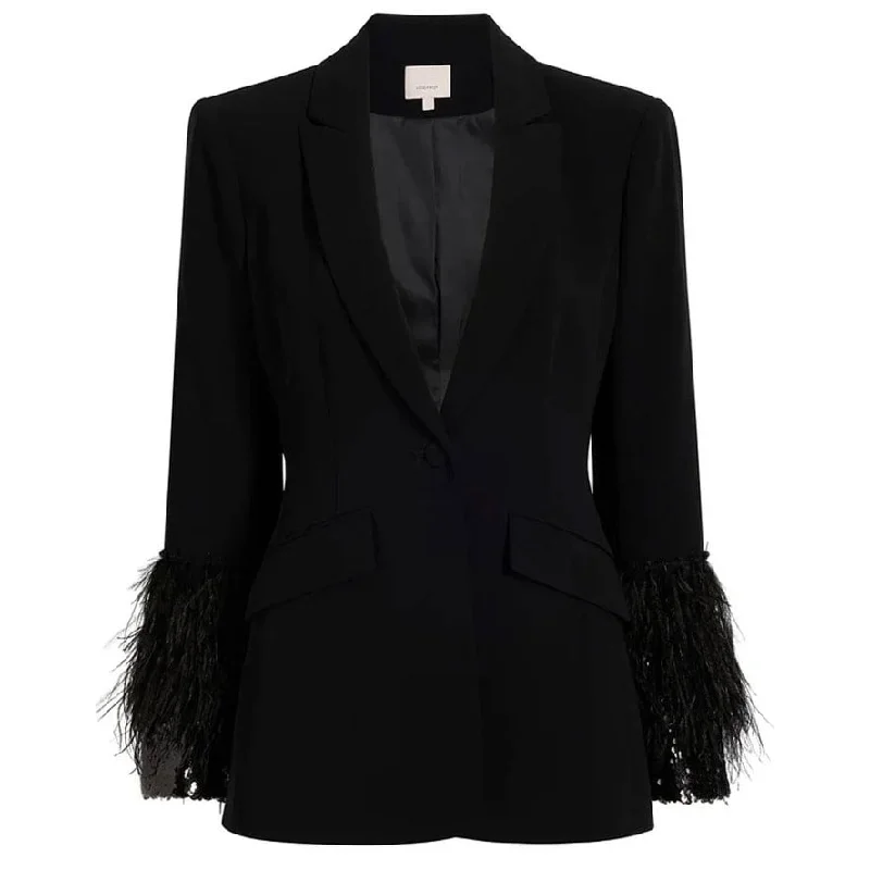 Cinq a Sept Women's Cheyenne Sequin and Feather Trim Blazer Jacket Black