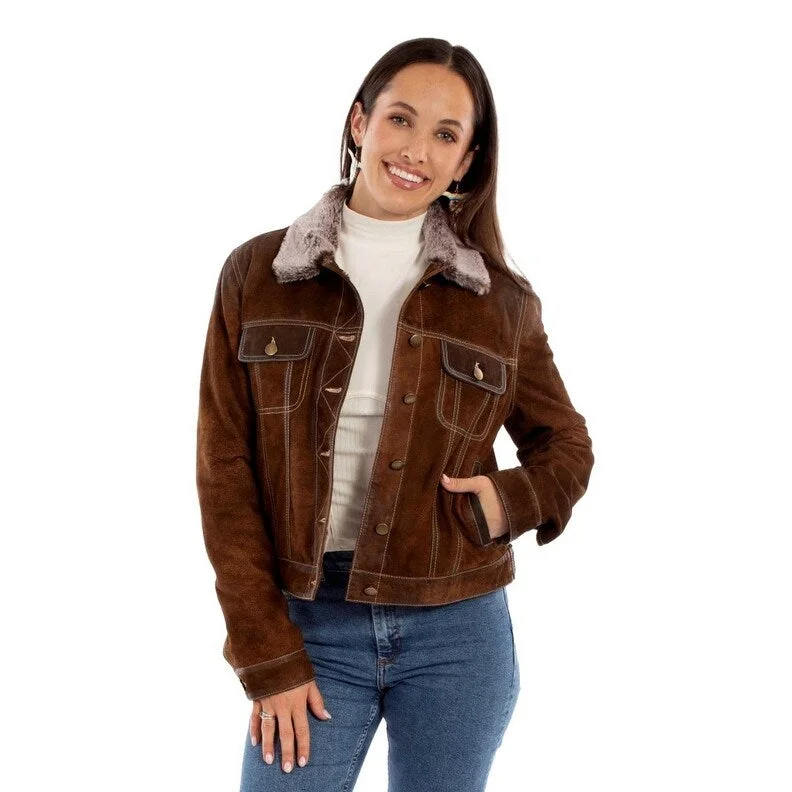 Scully Western Jacket Womens Leather Faux Fur Collar Brown F0_L1145