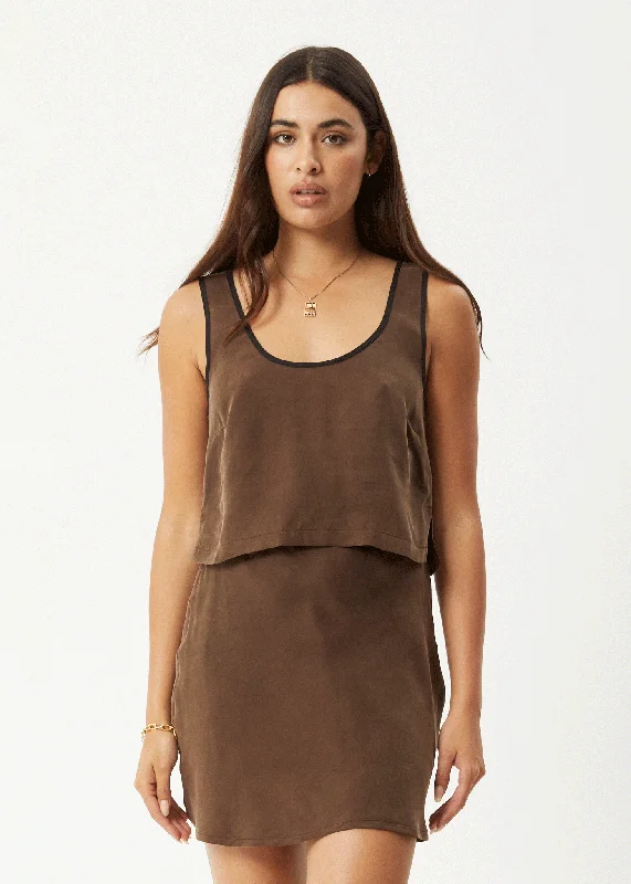 AFENDS Womens Giselle - Cupro Tank - Coffee