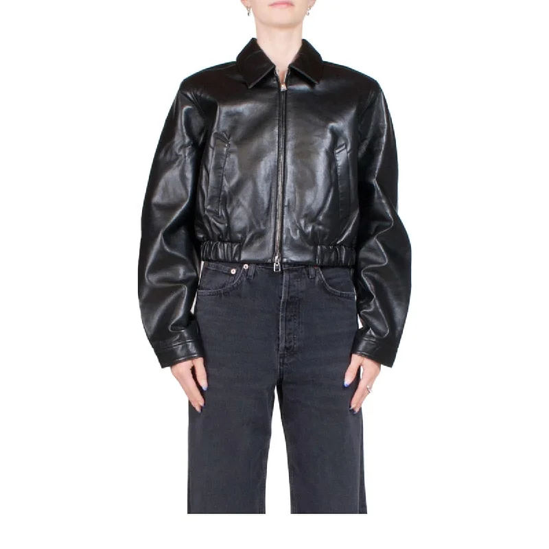 AGOLDE Women's Essie Recycled Leather Cropped Jacket Black