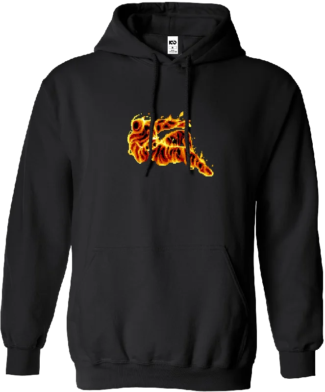 STREET FIGHTER - 'Burning Sprite' Premium Embroidered Pullover Hoodie - Black