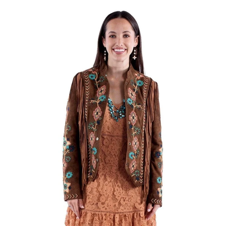 Scully Western Jacket Womens Embroidered Fringe Brown Lamb F0_L1157