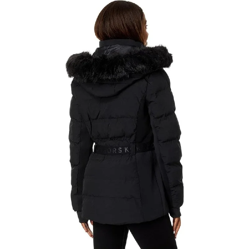 Michael Michael Kors Women's Black Belted Down Chevron Scutab Stretch Quilted Coat Jacket