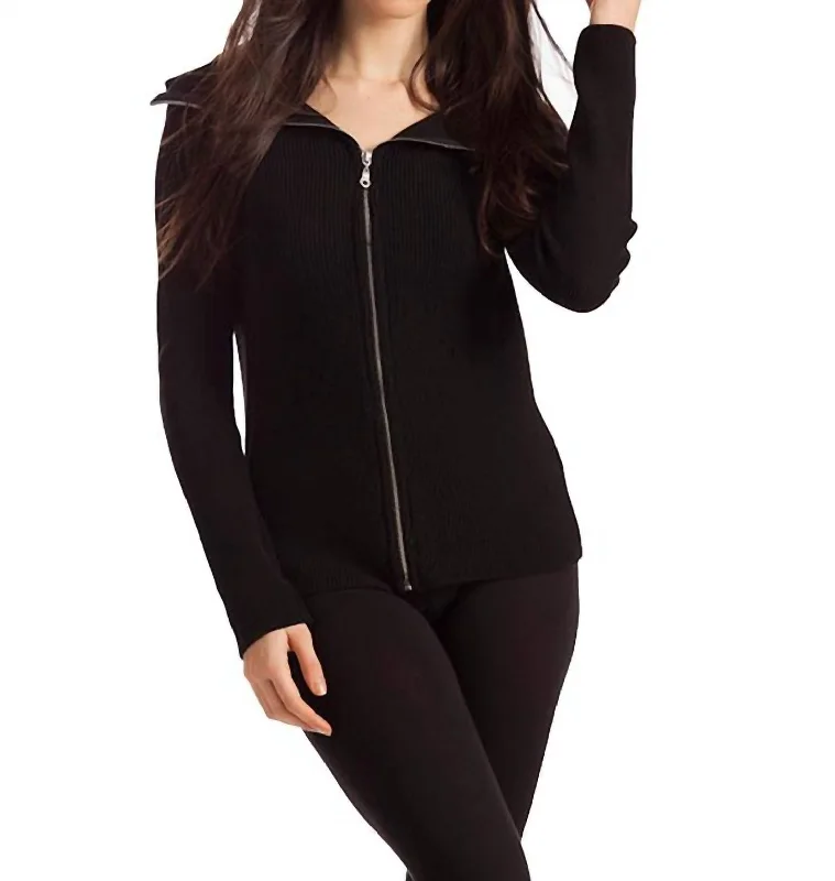 Amaya Zip Front Cardigan In Black