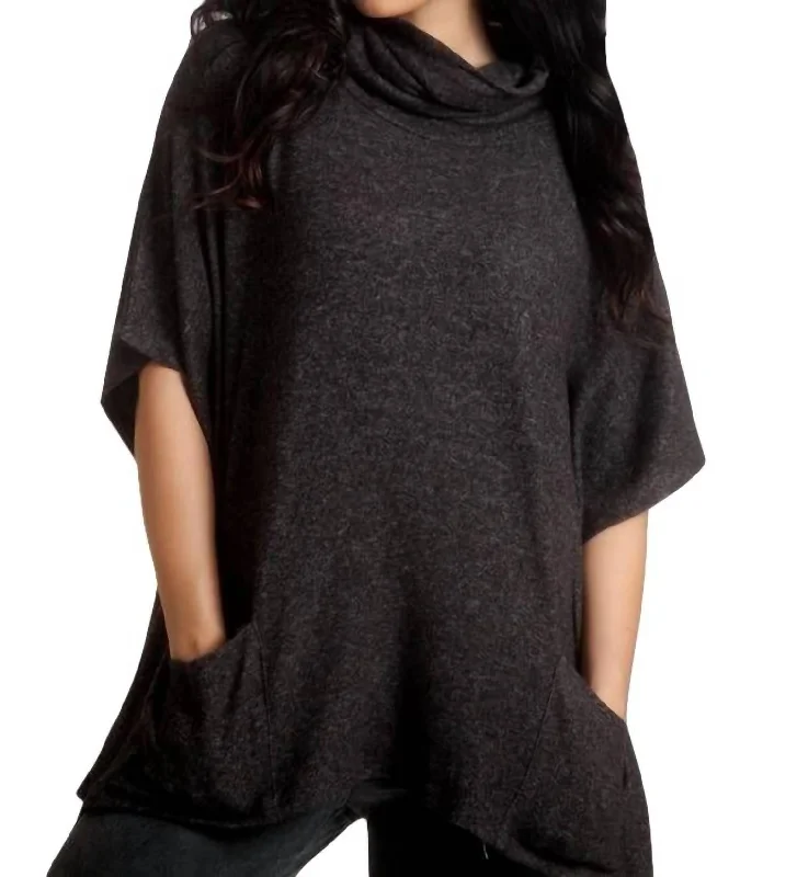 Harper Kashmira Cowl Neck Poncho In Charcoal