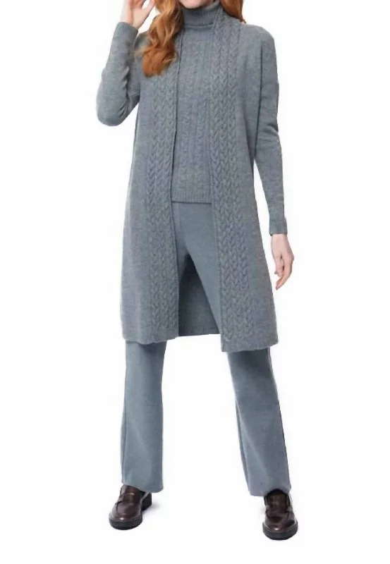 Leana Cable-Knit Belted Coat Gray