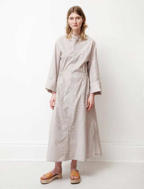 Gathered Shirtdress Small Brown Stripes