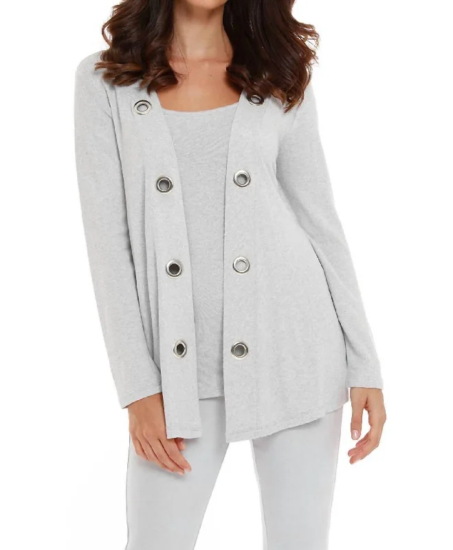 Juliana Kashmira Open Grommet Cardigan In Gray