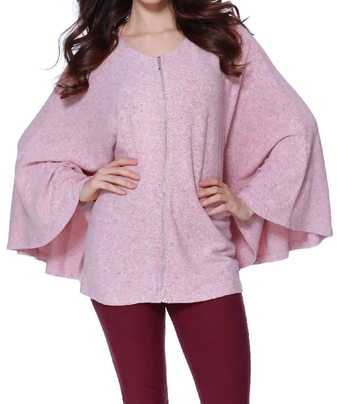 Eloise Kashmira Zip Up Poncho In Rose