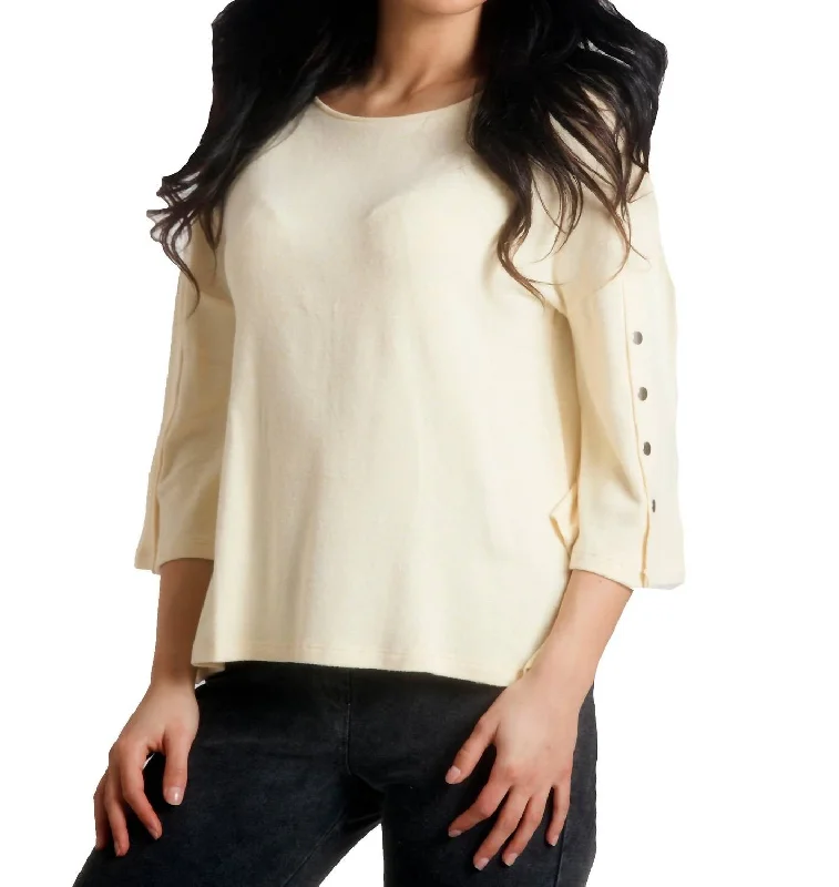 Adriana Kashmira 3/4 Button Sleeve Sweater In Yellow