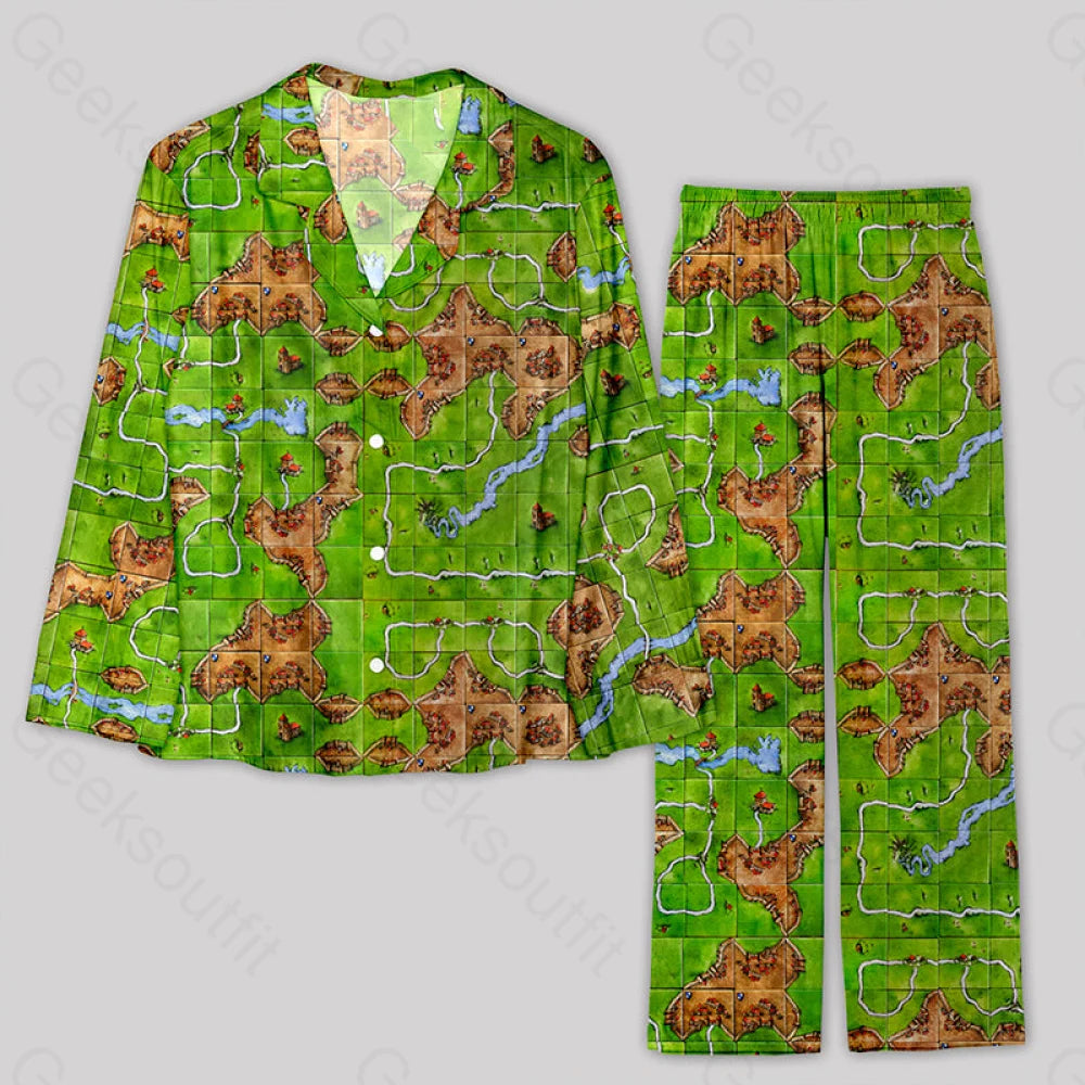 Towns Board Game Map Grass Green Pajamas Set