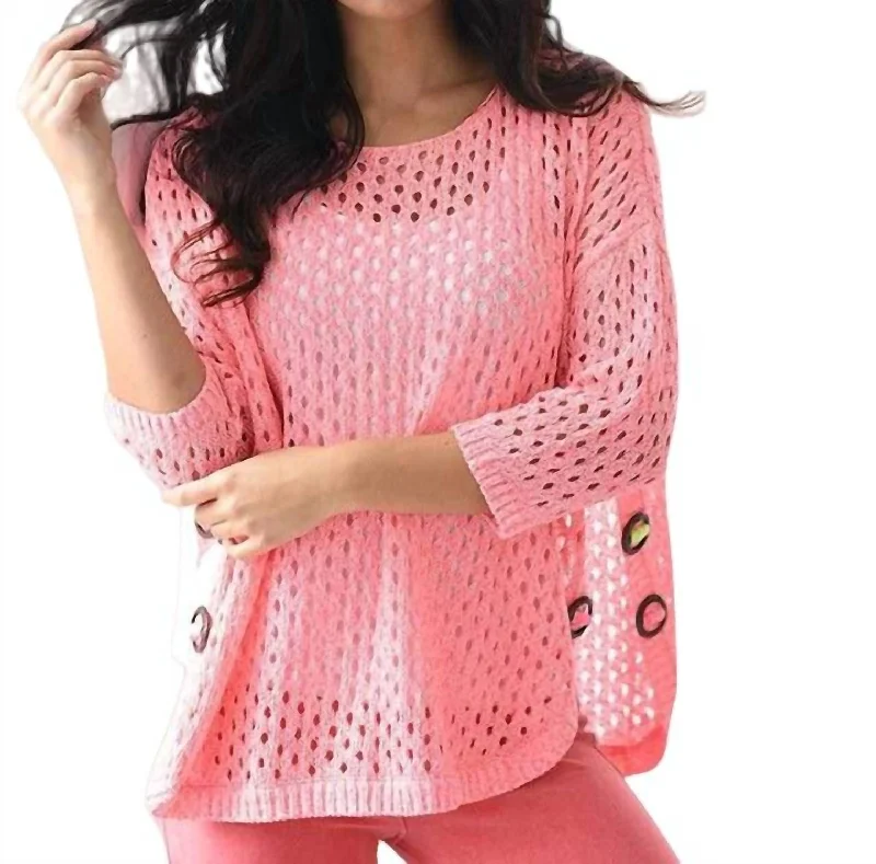 Aimee Wooden Button Poncho In Pink