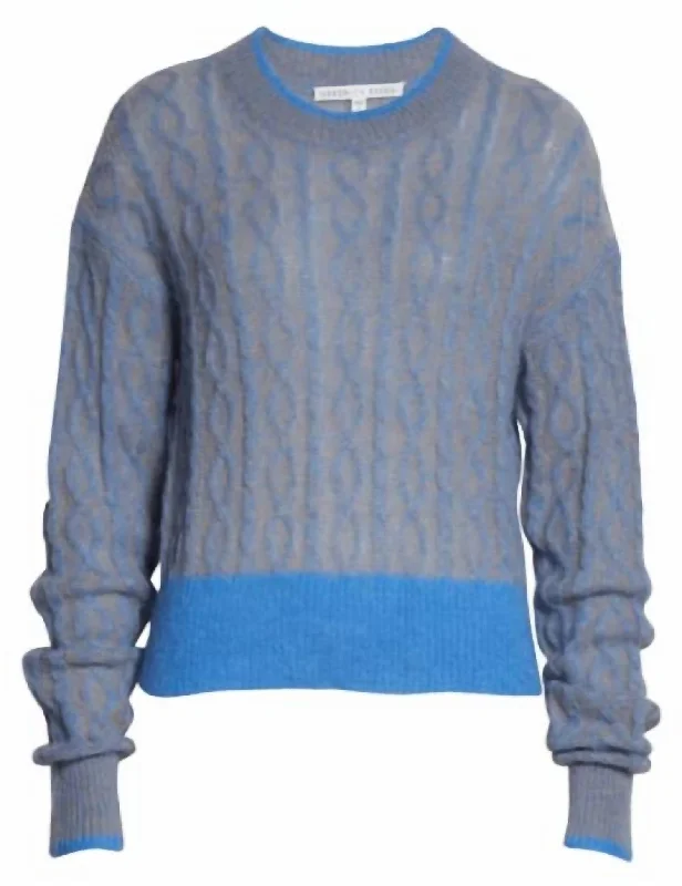 Riola Mohair & Alpaca Cable Crewneck Sweater in Blue