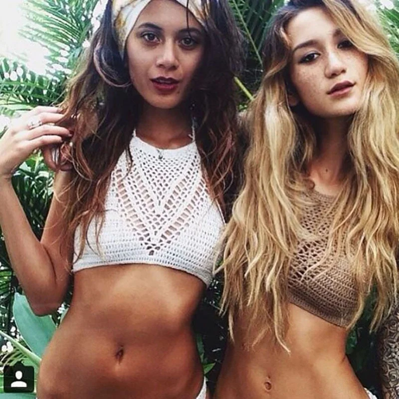 Women Sexy Bikini Tops Swimwear High Neck Hollow Halter Swimwear Crochet Separate Swimsuit Bikini Bra Hot Sale