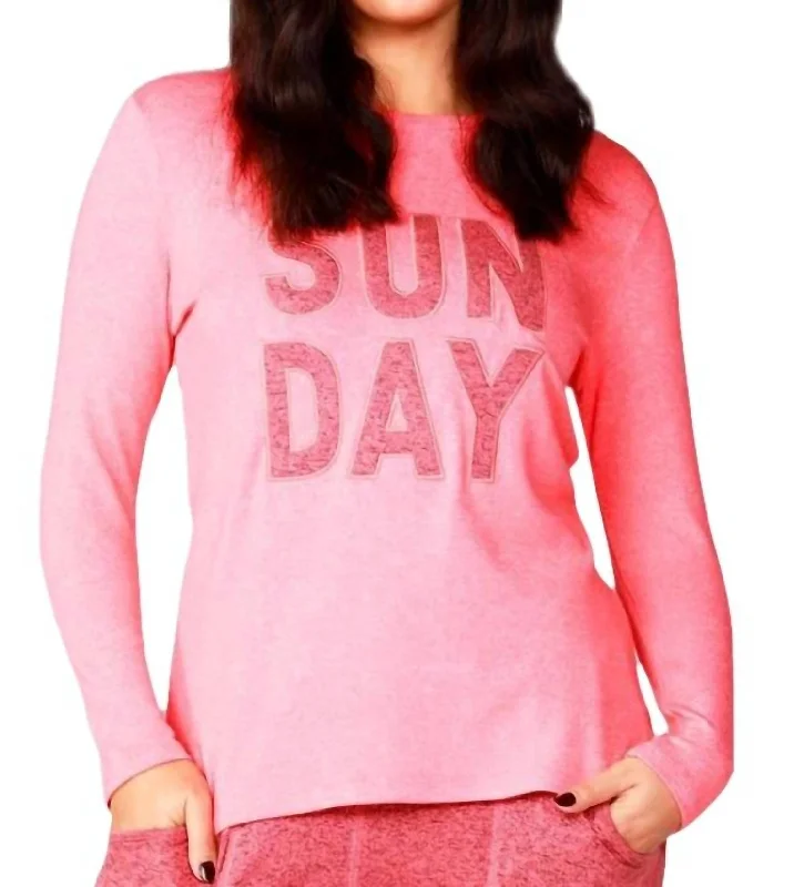 Long Sleeve Sunday Crew Top In Coral