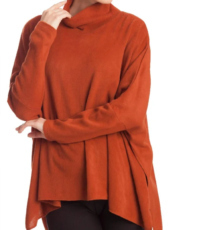 Cowl Neck Oversized Sweater In Rust