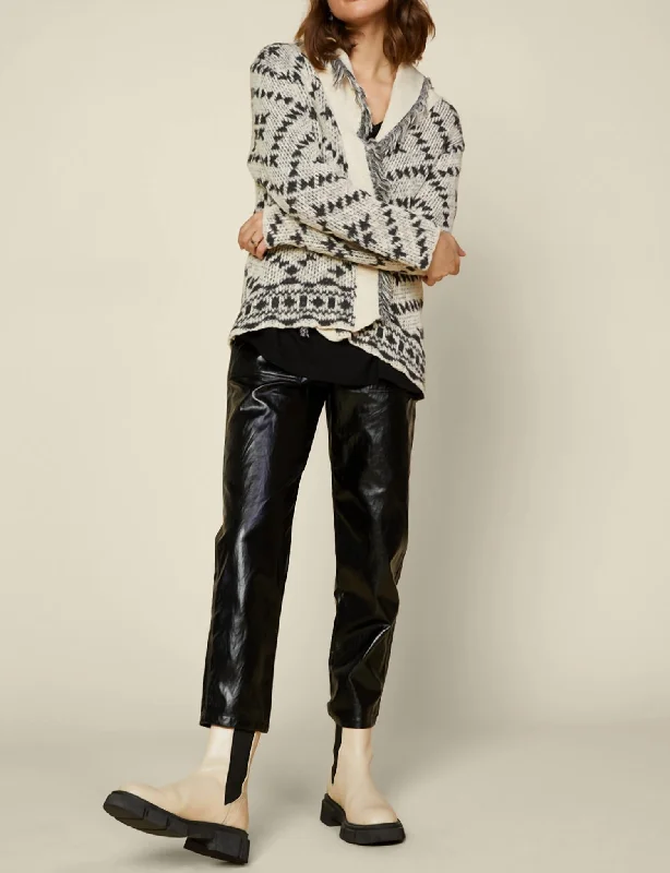 Carthage Open Knit Cardigan In Black/ivory