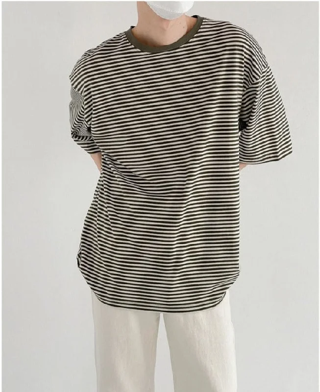 Striped Round Neck Casual T-shirt