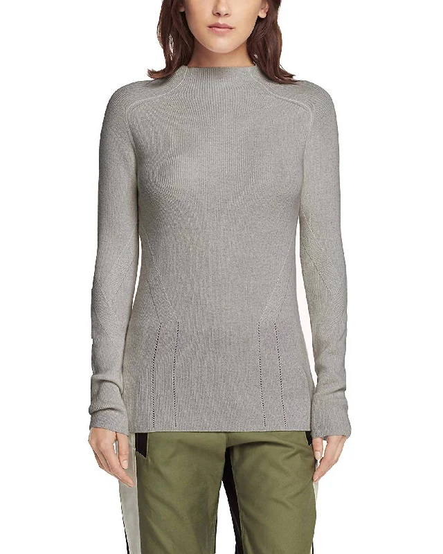 Natasha Turtleneck Fine Knit Cashmere Sweater in Pale Heather