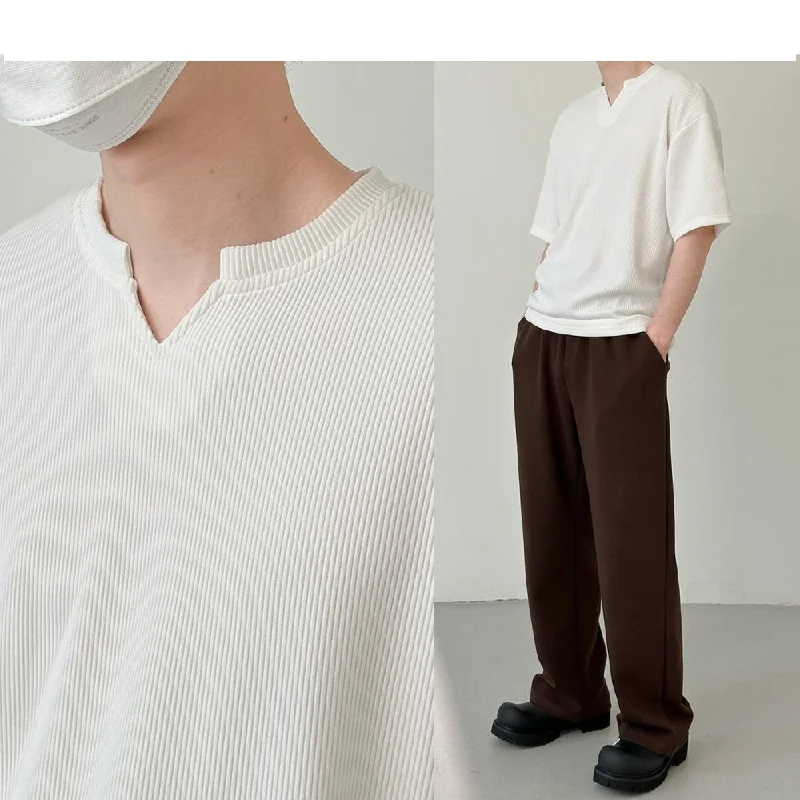 V-Neck Design Pleated T-Shirt