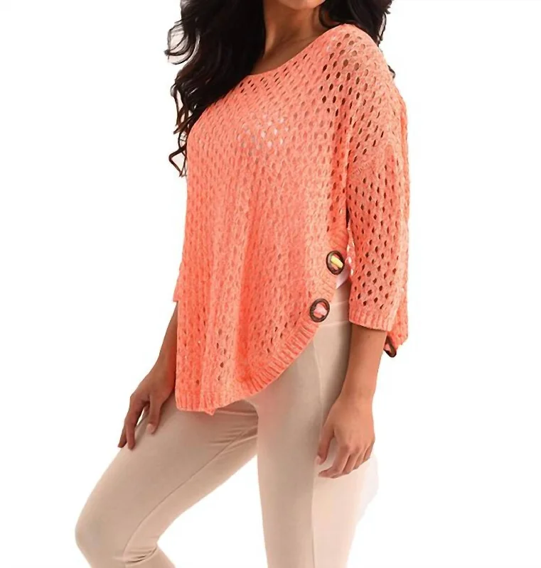 Aimee Wooden Button Poncho In Melon