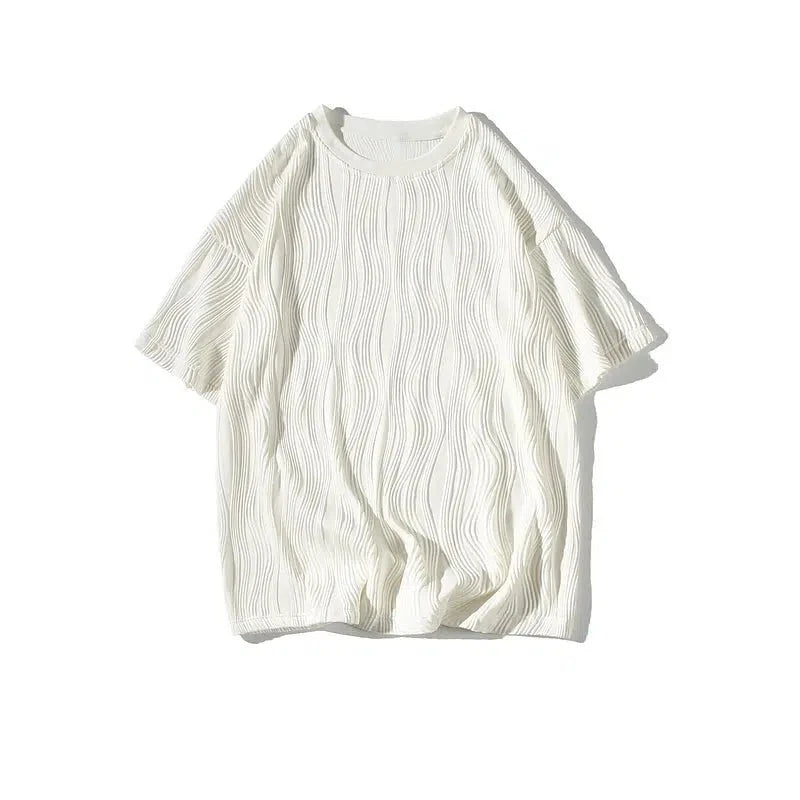 Pleated Textured Crew Neck T-shirt