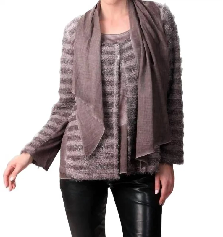 2-Button Stripe Top In Taupe