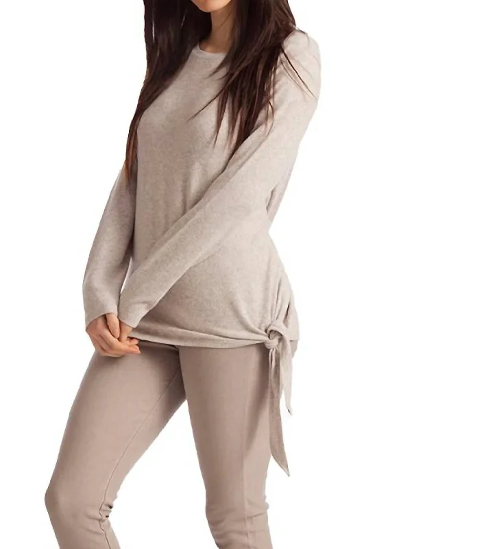 Ellie Side Tie Kashmira Sweater In Oatmeal