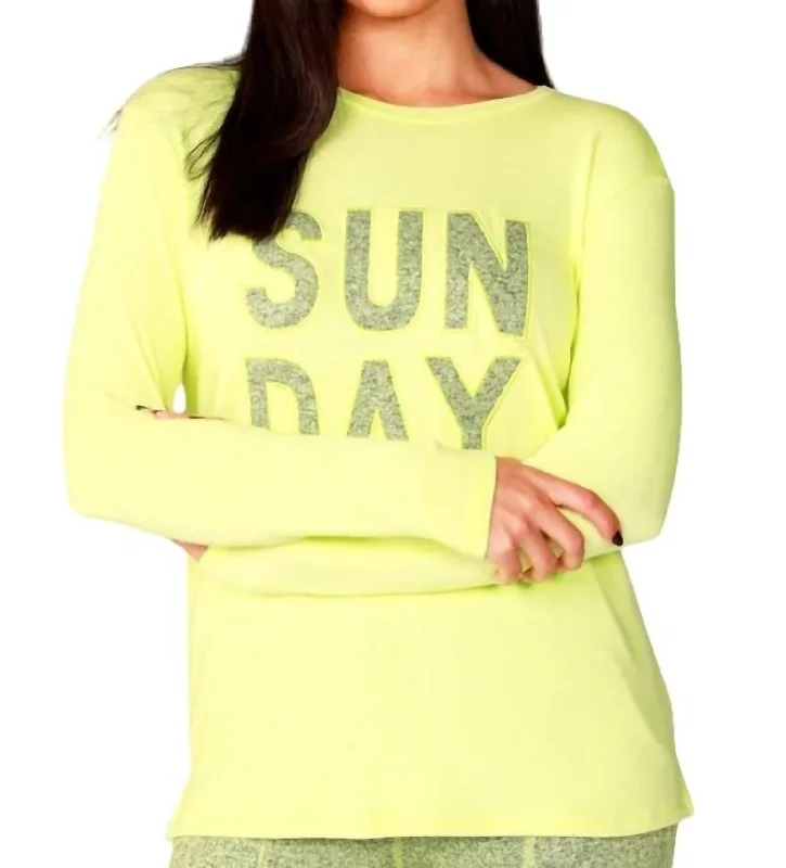 Long Sleeve Sunday Crew Top In Lime