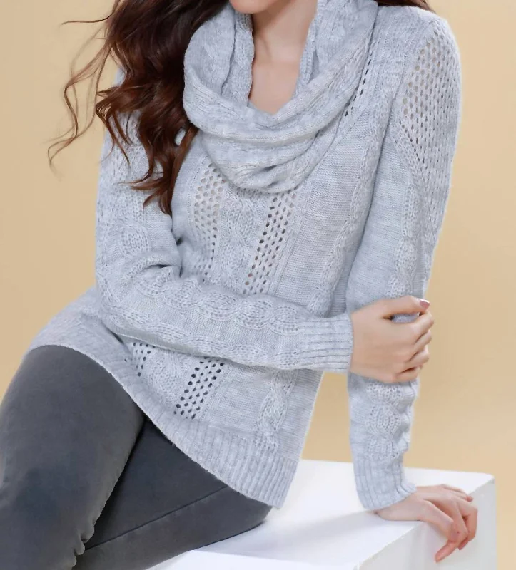 Juliana Cable Knit Sweater Attach Scarf In Gray