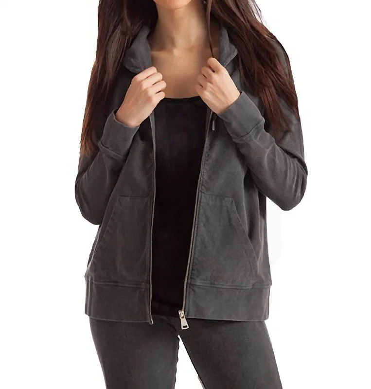 Lauren Hooded Cardigan In Charcoal