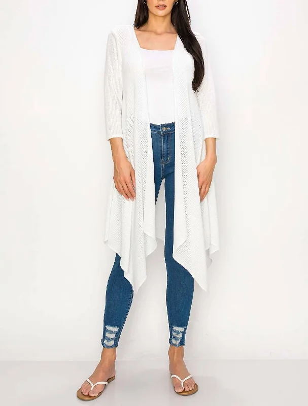 Long Sleeve Knit Duster In White