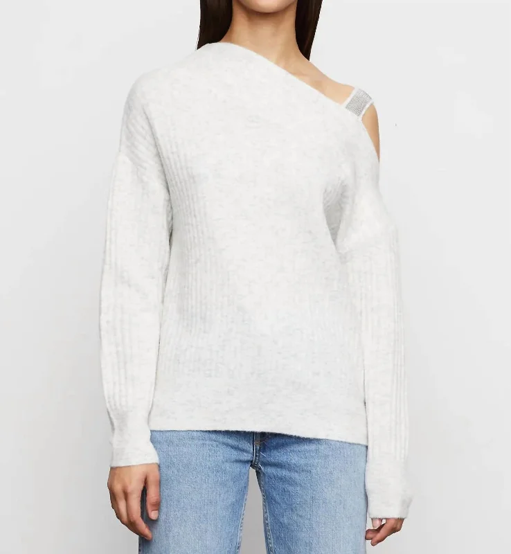 Kiara Ribbed Asymmetrical Sweater In Silver