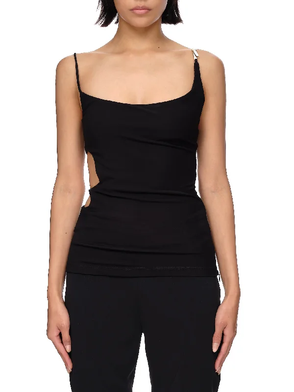 Cut-out Fine-knit Tank Top (SS22T47-BLACK)