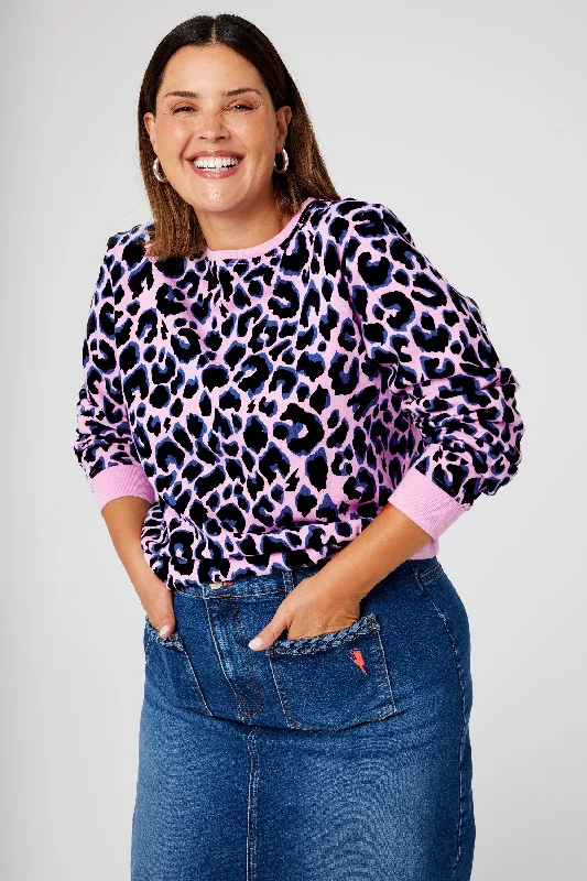 Pink with Blue and Black Shadow Leopard Classic Sweatshirt