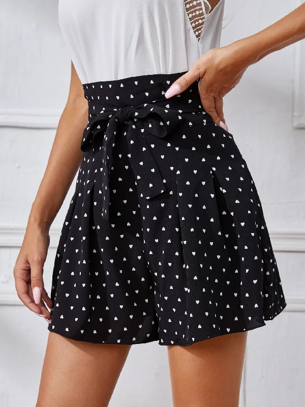 Boho All Over Print Tie Front High Waist Women Shorts