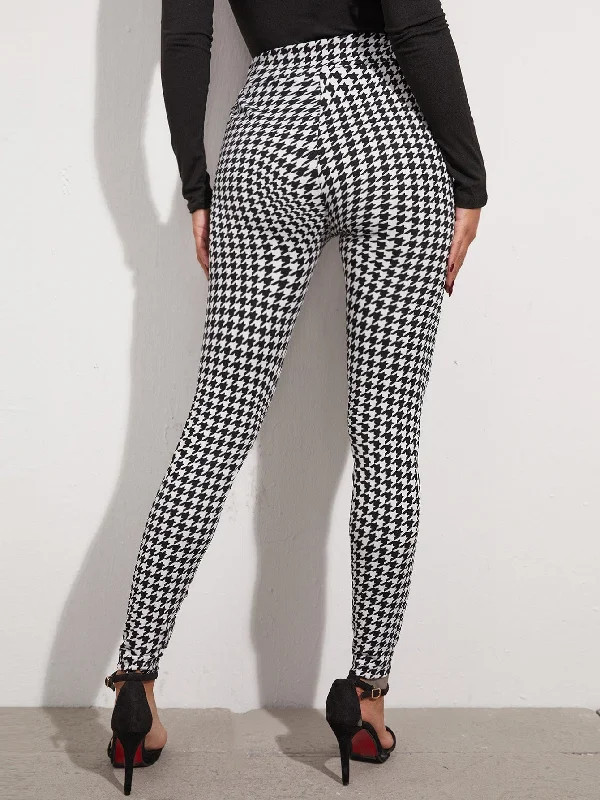 Casual Houndstooth Long Women Leggings