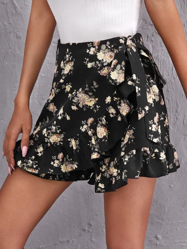 Boho Floral Zipper High Waist Women Shorts