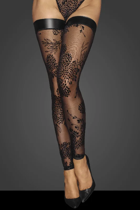 Flocked Embroidery and Tulle Banded Stockings