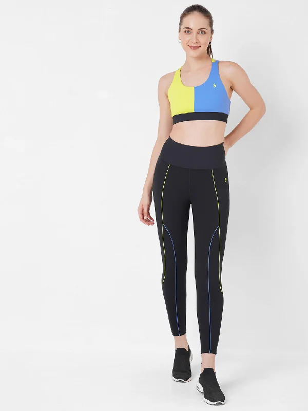 Vista Blue And Neon Colour Block High Rise Leggings