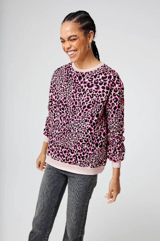 Neutral with Pink and Black Rock and Roll Leopard Oversized Sweatshirt